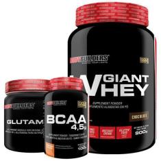 Imagem de Kit Giant Whey 900G Chocolate + Glutamina 300G + Bcaa 100G - Bodybuild