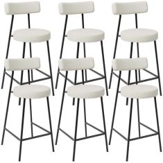 Imagem de Kit 06 Banquetas Baixa Para Cozinha Sala De Jantar Bancada Milão L02 Linho Champagne