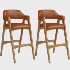 Imagem de Kit 02 Banquetas Altas Para Cozinha Sala de Jantar Bar Suran L02 Couríssimo Camel - Lyam Decor