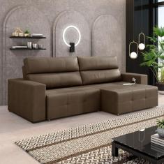 Imagem de Sofá Retrátil 4 Lugares 264cm 2 Módulos Nero com USB Couro Cappuccino G52 - Gran Belo