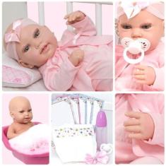 Imagem de Boneca Reborn Realista Lara Carequinha Com Banheira Itens