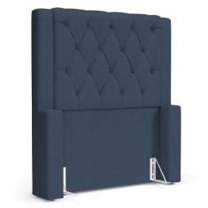 Imagem de Cabeceira Cama Box Solteiro Atena 110cm Capitonê com Frame Linho Azul - Desk Design