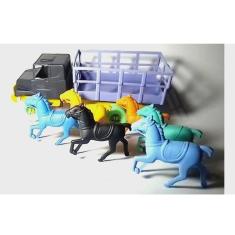 Imagem de Caminhão Carroceria com 6 Cavalos Plastico coloridos Brinquedo Infantil 25cm Coral Estilo Retro