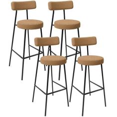 Imagem de Kit 04 Banquetas Alta Bar Cozinha Sala De Jantar Estrutura Em Aço Milão L02 Bouclê Mostarda