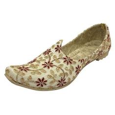 Imagem de Tênis masculino nupcial creme dourado Punjabi Jutti Sherwani Sapatos étnicos Mojari Khussa Jooti, Ouro creme, 38