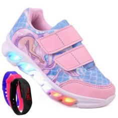 Imagem de Tenis Feminino De Led Com Calce Facil Infantil Sereia Personagem Diver