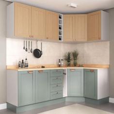 Imagem de Cozinha Modulada 8 Peças com Tampo 4 Aéreos e 4 Balcões Arizona Cabecasa Madeiramadeira Figueira/Menta