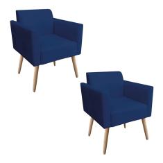 Imagem de Kit 02 Poltronas Marisa Suede  Marinho Pés Palito Natural D'Rossi