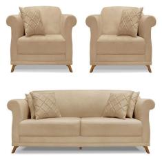 Imagem de Kit 2 Poltronas E Sofá Living 2 Lugares 1,60M Vênus Linho Dourado Pés