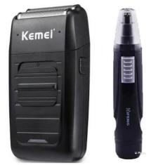 Imagem de Kit Barbear Maquina Shaver Kemei + Aparador Pelos Nariz - Kemei Profis