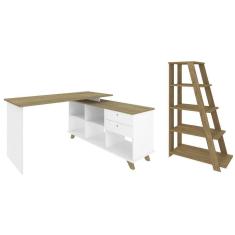 Imagem de Mesa Escrivaninha Em L Golden E Estante Livreiro Stela A06 Olmo/branco - Mpozenato