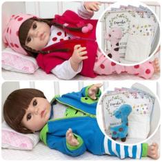 Imagem de Boneca Reborn Gêmeos Cabelo Castanho Bichinhos Enxoval - Cegonha Rebor