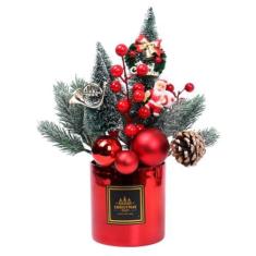 Imagem de Decoração de mesa pequena para árvore de Natal, mini árvores artificiais com bolas de Natal, alce de Papai Noel, para decoração de Natal, inverno, mesa, mesa, cozinha, decoração de Natal