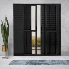 Imagem de Porta Balcão de Alumínio 6 Folhas 210 x 180cm com Fechadura Linha 25 Preto