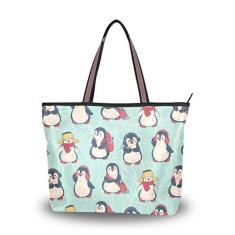 Imagem de Bolsa de ombro My Daily feminina fofa Penguins Doodle bolsa grande, Multi, Large