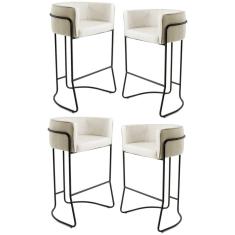 Imagem de Kit 4 Banquetas Decorativas Base Aço  Betina C-107 Linho Bege Cru - Domi