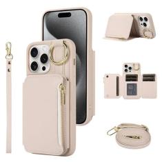 Imagem de Furiet Capa carteira para 15 Pro 15.5 cm couro fecho flip zíper bolsa bolsa com alça de ombro suporte para cartão de crédito acessórios celular capa para iPhone 15Pro 5G i i-Phone i15 iPhone15 15Pro