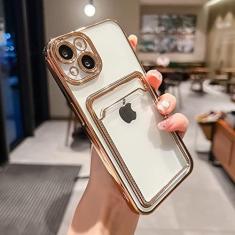 Imagem de Estojo porta-cartões transparente galvanizado para iPhone 13 11 12 14 Pro Max 14 Plus Bolso para fotos Capa de silicone à prova de choque, ouro, para iPhone 14
