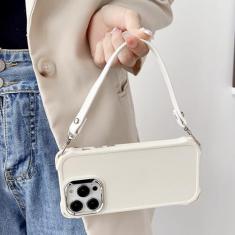 Imagem de Capa de telefone com suporte de pulseira de silicone para iPhone 15 14 13 12 11 Pro Max 14 Pro Plus com corda de mão capa macia, branca, para iPhone 12 Pro