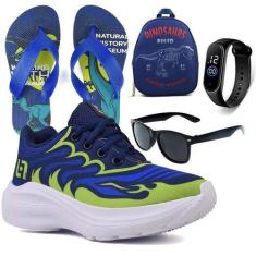 Imagem de Tenis Infantil De Amarrar Meninos Leve Desenhos LIGHT + Mochila Chinel