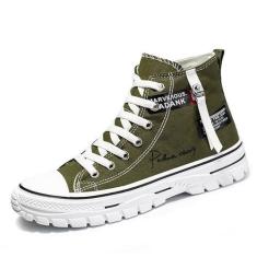 Imagem de Tênis masculino de lona de cano alto, casual, caminhada, skate para homens, moderno, confortável, com sola macia, Verde, 39