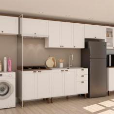 Imagem de Cozinha Modulada Completa com Aérea de Serviço Integrada 100% Mdf Branco/Ébano