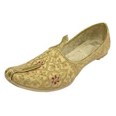 Imagem de Stop n Style Tênis masculino Juti para casamento, Sherwani, bordado tradicional Khussa, feito à mão, étnico, Mojari Punjabi Jutti, Dourado, 38