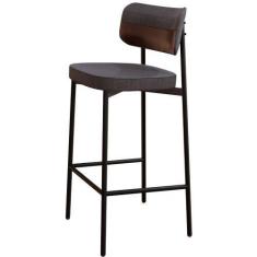 Imagem de Banqueta Alta Bar Cozinha Sala De Jantar Aço Preto Kaira C01 Linho Pre