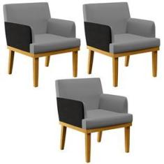 Imagem de Kit 03 Poltronas Decorativas Sala de Estar Beatriz W01 Linho  Escuro Corano  - Lyam Decor