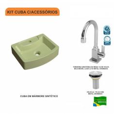 Imagem de Kit Cuba RT41 com Torneira Luxo 1195 e Válvula 1 Polegada Compace Verde Acqua