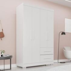 Imagem de Guarda-Roupa Solteiro Diamante Premium 4 Portas 2 Gavetas com Pé Branc