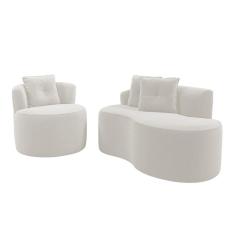 Imagem de Kit Sofá e Poltrona Orgânica Living Bob com Almofadas Bouclê Off White - Desk Design