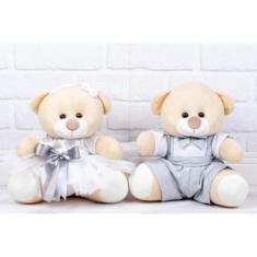 Imagem de Pelucia de Casal Ursos Tedde Pajem Cinza, Daminha Branca 15 cm (Pajem Cinza, Daminha Branca, detalhes Cinza)