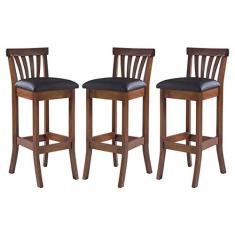 Imagem de Kit 3 Banquetas Alta Estofada Anthurium 36 x 100 Cm Madeira Maciça Imbuia Facto Impermeável Marrom L74 - RMI