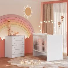 Imagem de Quarto de Bebê Doce Sonho com Cômoda 777 e Berço Simples 1 Qmovi Branco