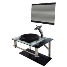 Imagem de Gabinete De Vidro 70cm Iq Inox Com Cuba Chapéu Redonda - 