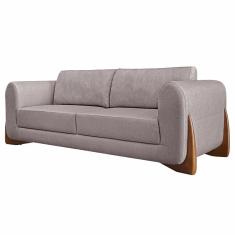 Imagem de Sofá Decorativo 3 Lugares 220cm Pés Em Madeira Buzz Linho Areia Rústica - Gran Belo