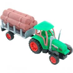 Imagem de Brinquedo Trator Caçamba Madeira Miniatura Articulável Verde Fricção
