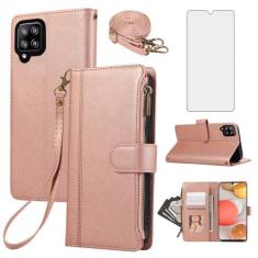 Imagem de Asuwish Capa de celular para Samsung Galaxy A42 5G com zíper carteira celular com protetor de tela de vidro temperado, alça transversal, suporte de cartão de couro A 42 G5 42A S42 4G 2021 mulheres,