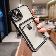 Imagem de Estojo porta-cartões transparente galvanizado para iPhone 13 11 12 14 Pro Max 14 Plus Bolso para fotos Capa de silicone à prova de choque, preto, para iPhone X ou XS