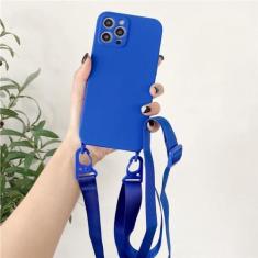 Imagem de Cordão crossbody colar corda alça capa de telefone para iPhone 15 14 11 12 13 Pro Max Mini XS XR X 7 8Plus 14 Plus macio, azul, para iPhone 12 ProMax