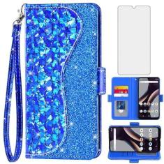 Imagem de Asuwish Capa de telefone para BLU G53 capa carteira com protetor de tela de vidro temperado e alça de pulso flip porta-cartão de crédito Bling Glitter suporte acessórios para celular azul G 53 6,5