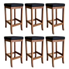 Imagem de Kit 6 Banquetas Alta Barcelona para Bancada 74 Cm Madeira Maciça Suede Preto ccs