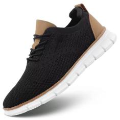 Imagem de Tênis masculino de malha Oxford com cadarço leve casual para caminhada, sapato social moderno, Preto, 41