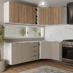 Imagem de Cozinha Modulada 8 Peças sem Tampo sem Rodapé 4 Aéreos e 4 Balcões Ipanema Cabecasa Madeiramadeira Cinza Trama/ Acácia