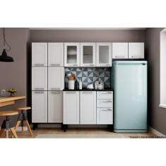 Imagem de Cozinha Modulada Bertolini Múltipla 4 Peças (2 Armários + 1 Balcão + 1 Paneleiro) C4P77 Branco