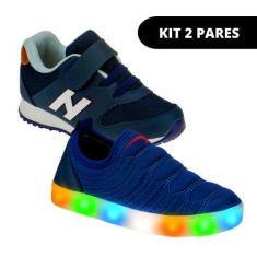 Imagem de Kit 2 Pares Tênis Infantil Led Masculino Casual e Escolar de Menino Or