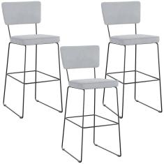 Imagem de Kit 03 Banquetas Alta Para Cozinha Sala De Jantar Base Em Aço Allana L02 Suede Cinza