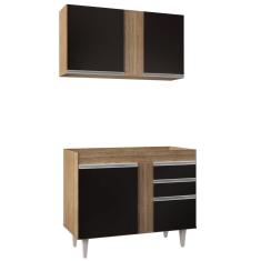 Imagem de Armário Aéreo Indiana e Balcão Para Pia 100cm Luziania Castanho/Preto - Lumil Móveis