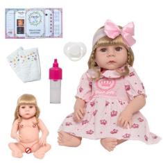 Imagem de Boneca Reborn Bebe Loira 100% Vinil Siliconado Kit 13 Itens - Cegonha